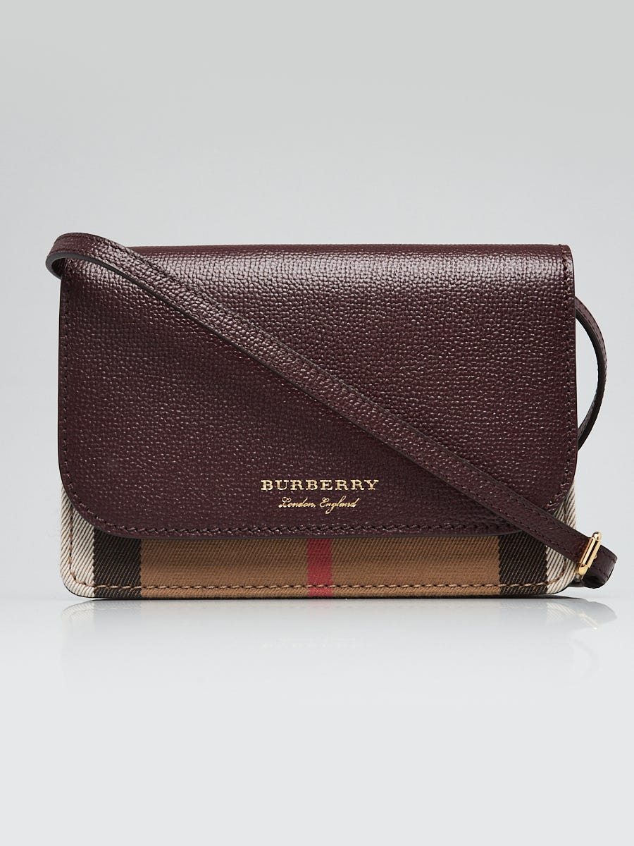 Burberry leather and house best sale check wallet with detachable strap