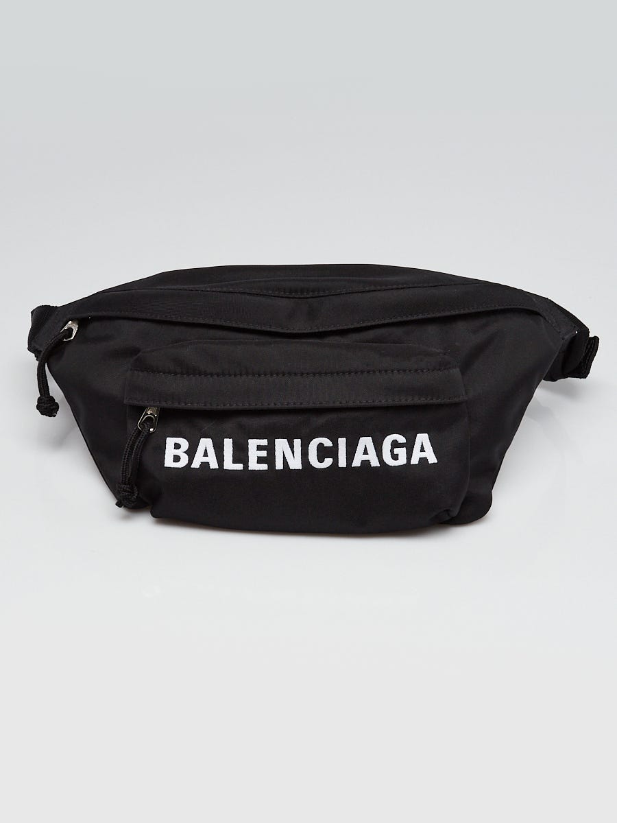 Balenciaga Wheel Logo Embroidered Camera Bag Black in Nylon - US