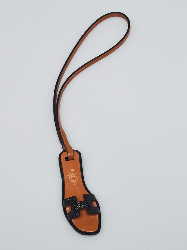 Hermes Noir Lizard Hunter Leather Oran Nano Bag Charm