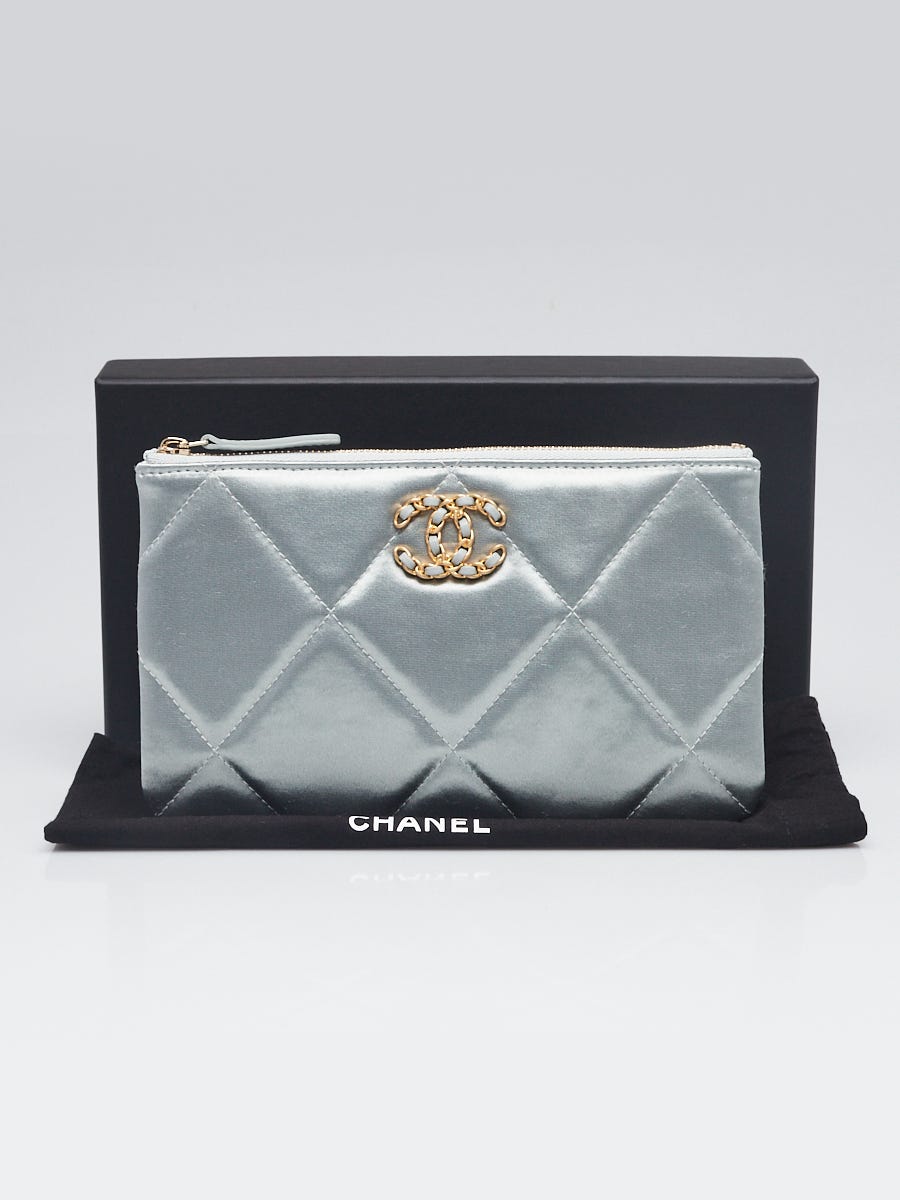 Chanel Grey Quilted Satin Chanel 19 Small O-Case VIP Zip