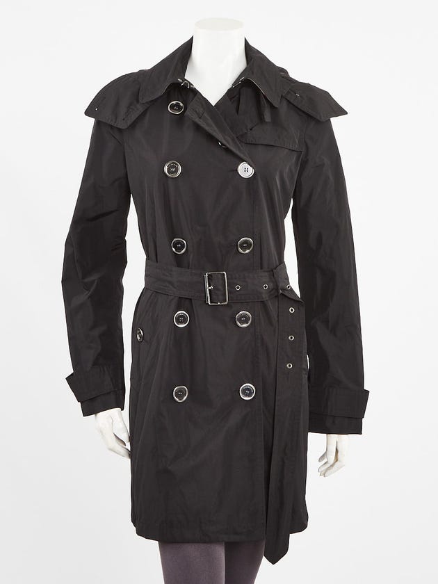 Burberry Black Polyester Balmoral Mid-Length Trench Jacket Size