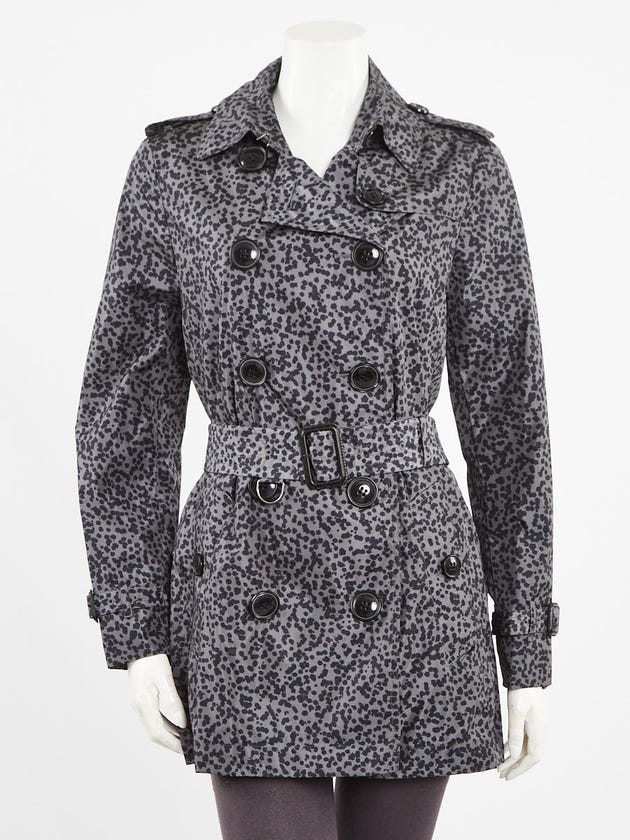 Burberry Store Blue Leopard Printed Nylon Kerringdale Belted Trench Coat Size 6/40