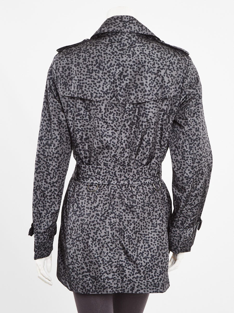 Burberry Store Blue Leopard Printed Nylon Kerringdale Belted Trench Coat Size 6/40