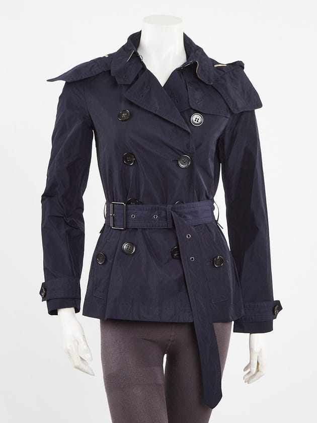 Burberry Dark Blue Polyester Cropped Balmoral Jacket Size 2/36