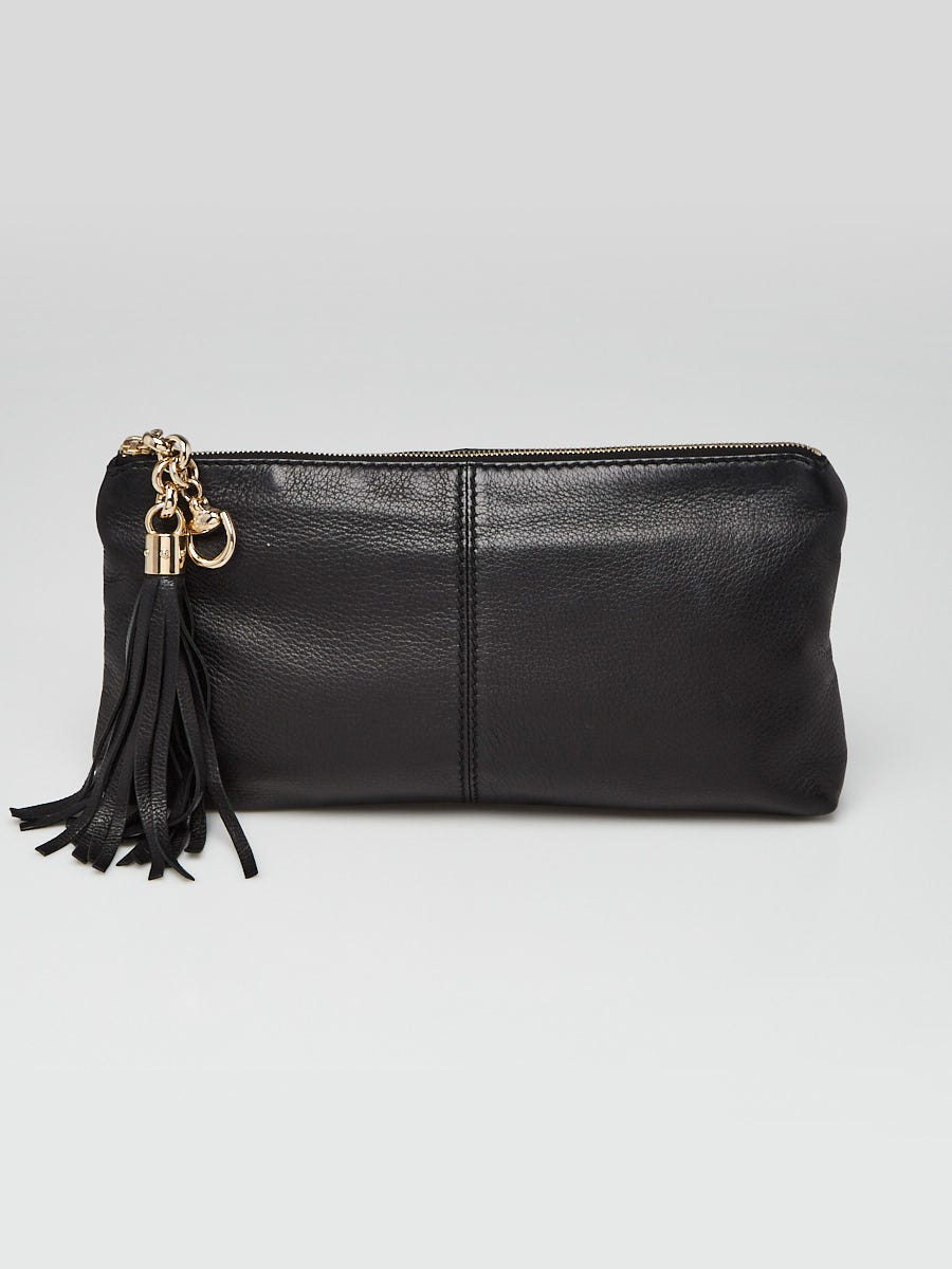 Gucci Black Pebbled Leather Sienna Tassel Clutch Bag Yoogi s Closet