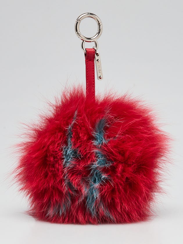 Fendi Red/Blue Fox Fur Alphabet "N" Ball Key Hold and Bag Charm