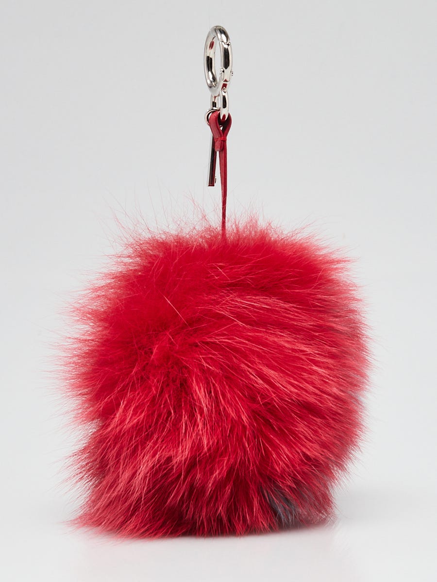 Fendi Red/Blue Fox Fur Alphabet "N" Ball Key Hold and Bag Charm