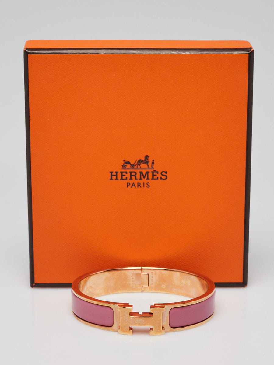Hermes Black Enamel Rose Gold Plated Clic-Clac H PM Narrow Bracelet -  Yoogi's Closet
