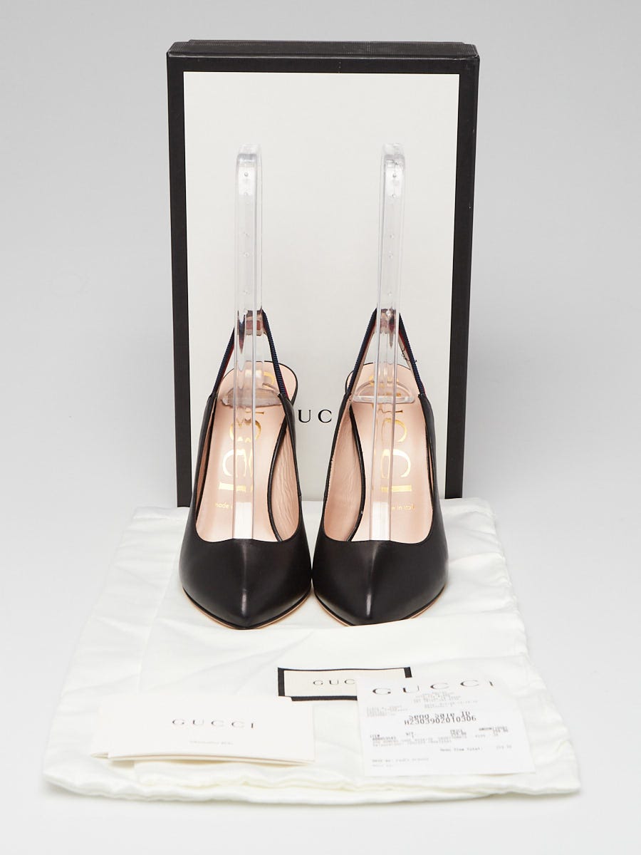 Gucci Black Leather Vintage Web Sylvie Slingback Pumps Size