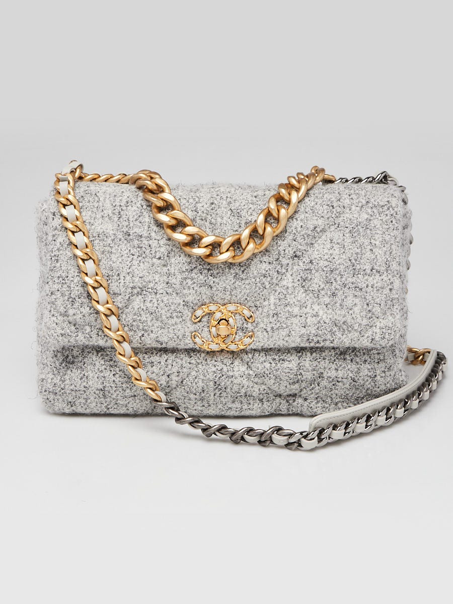 Chanel Grey Quilted Tweed Chanel 19 Large Flap Bag - Yoogi's Closet