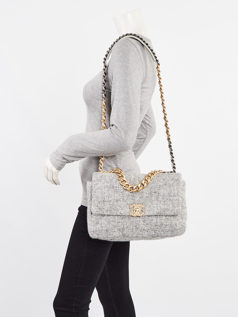 Chanel Grey Quilted Tweed Chanel 19 Large Flap Bag | Yoogi's Closet