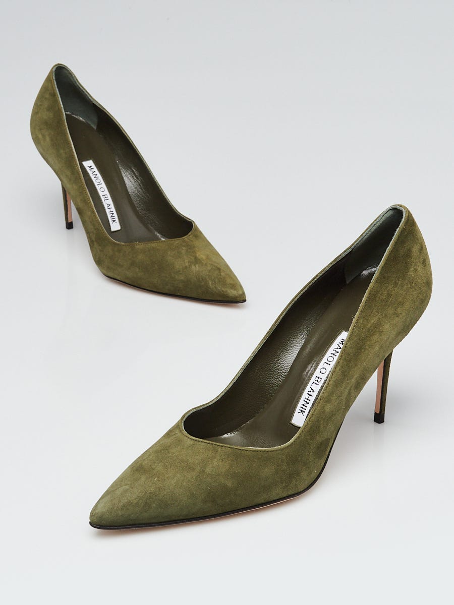 Manolo Blahnik Green Suede Pointed Toe 90mm Pumps Size 9 39.5 SchaferandweinerShops s Closet