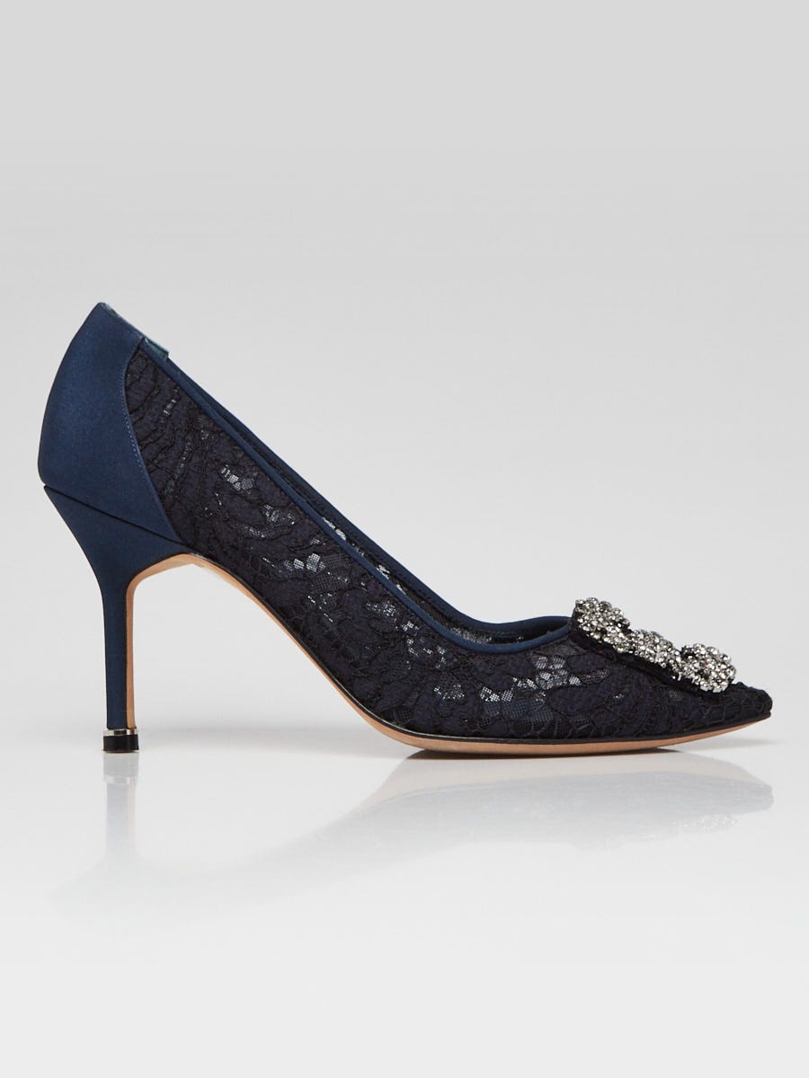 Manolo Blahnik Blue Lace Hangisi Pumps Size 5.5/36 | Yoogi's Manolo Blahnik Blue Lace Hangisi Pumps Size 5.5/36 | Yoogi's