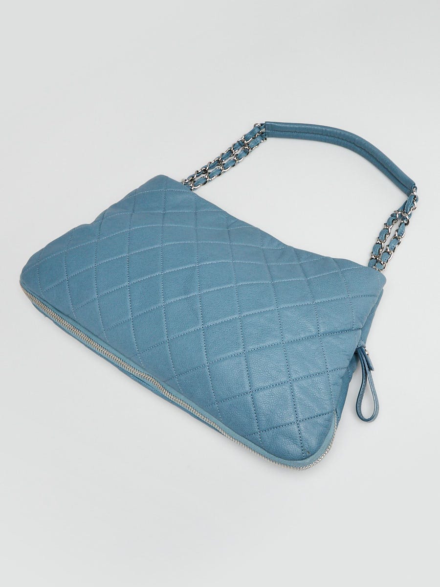 Chanel Blue Quilted Caviar Leather Zip Expandable Shoulder Bag