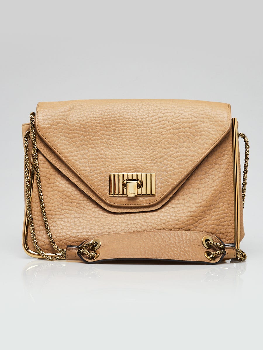 Chloe Light Brown Pebbled Leather Medium Sally Shoulder Bag