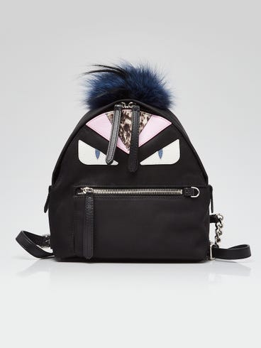 Fendi Black Nylon and Leather Monster Eyes Mini Backpack Bag - 8BZ038