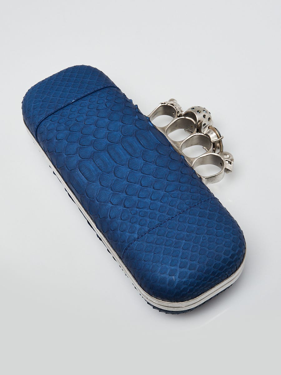 Alexander McQueen Blue Python Knuckle Box Clutch Bag