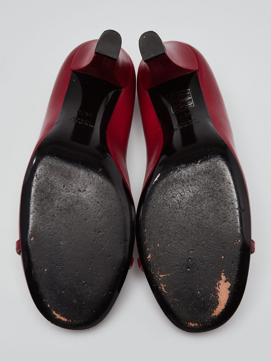 Round Toe Mid Block Heels Red Pumps For Women