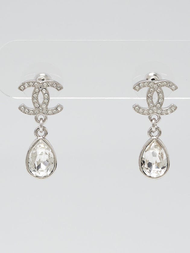 Cc Shell Crystal Drop Chanel Silver Metal and Crystal Tear Drop CC Earrings | Yoogi's Closet