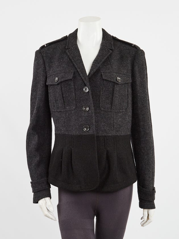 Burberry Brit Grey Wool Blend Peplum Coat Jacket Size 12/46