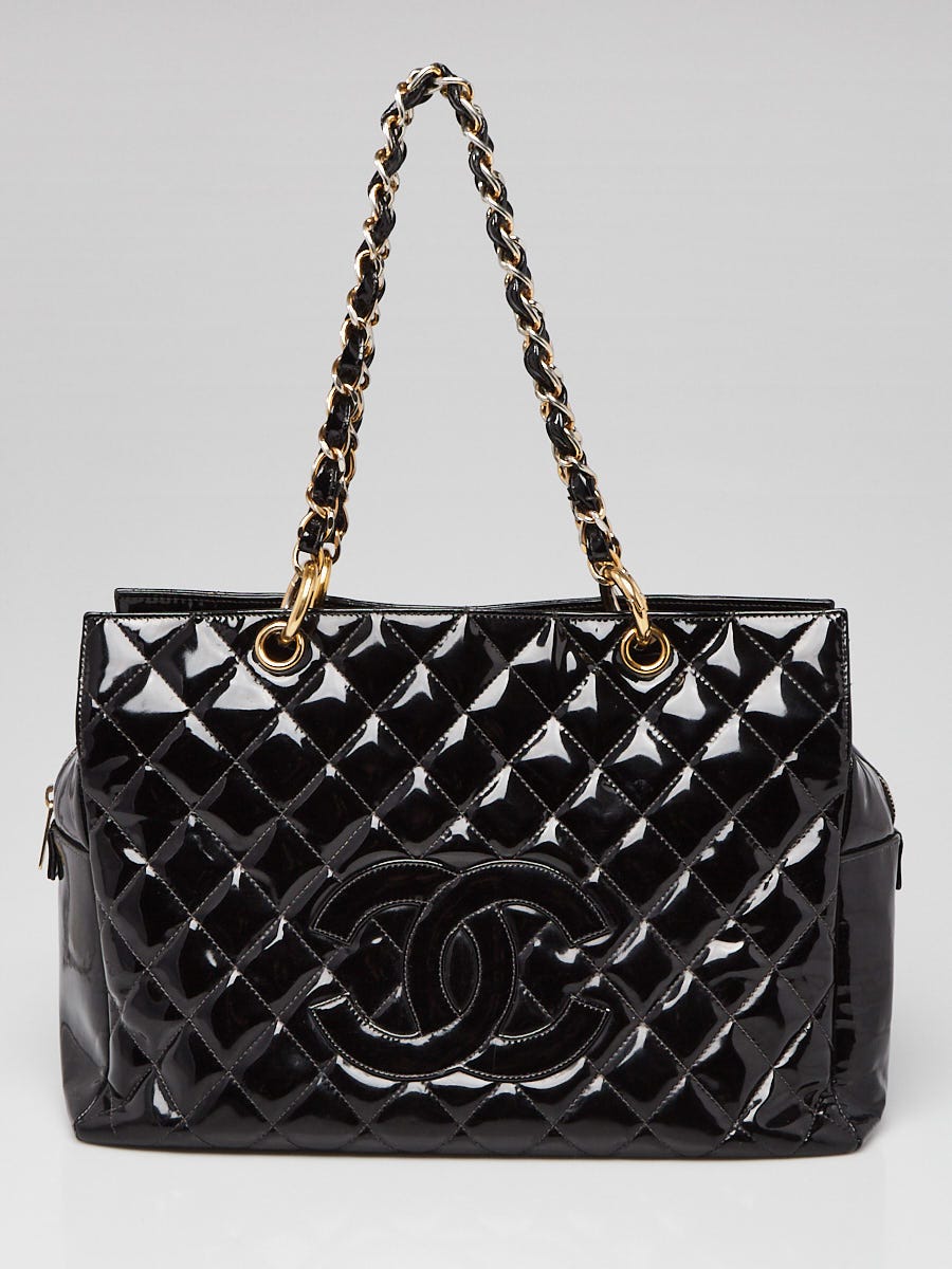 Chanel Black Quilted Patent Leather Timeless Shopping Tote Bag