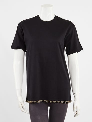 Burberry Black Cotton Pierced T-Shirt Size XXS