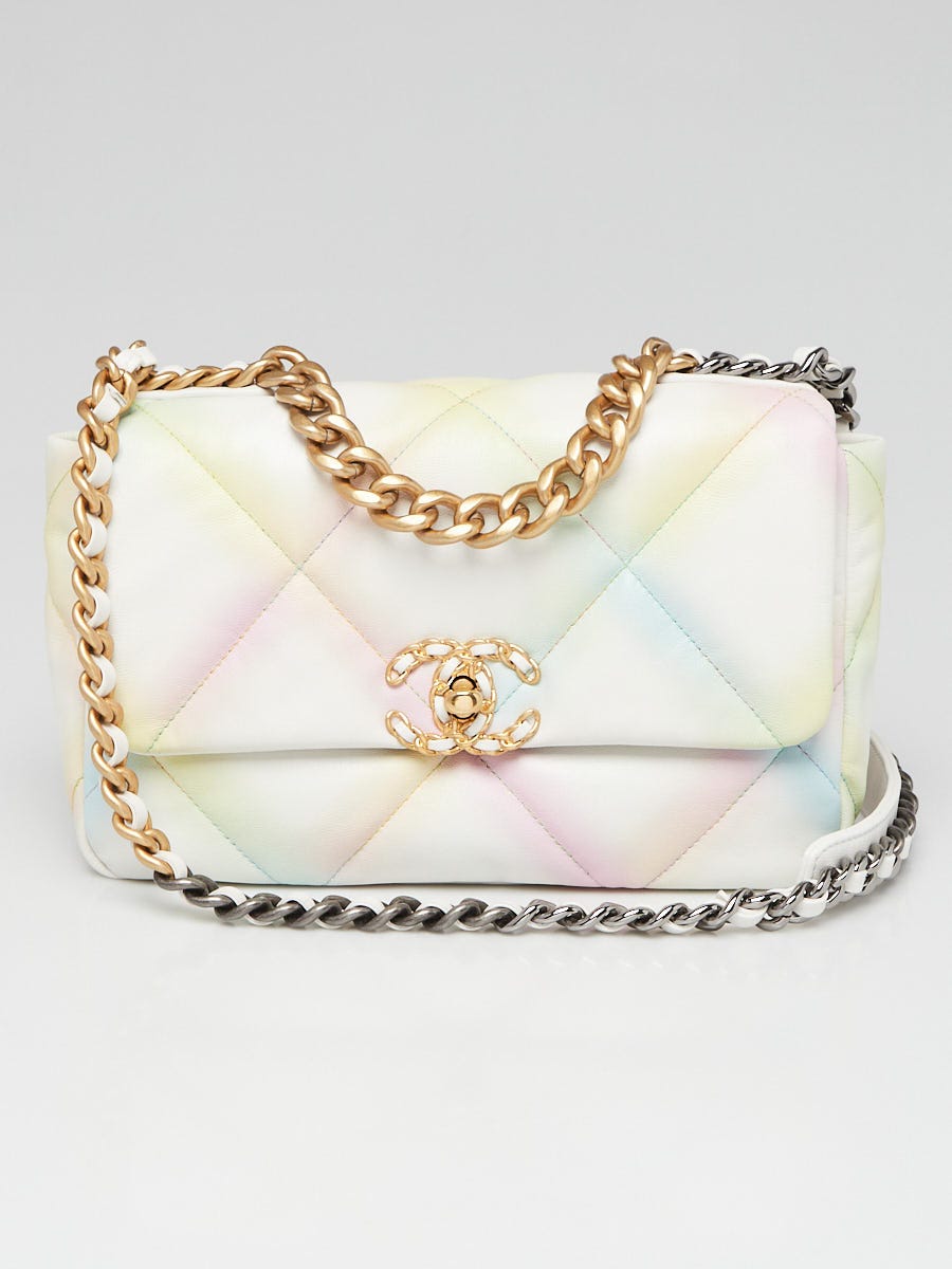 Chanel White/Multicolor Quilted Goatskin Leather Chanel 19 Bag - Yoogi's  Closet