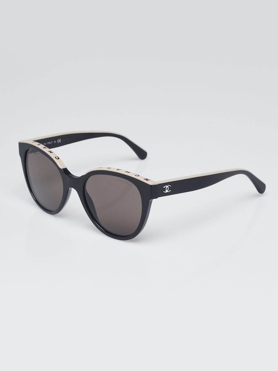 Chanel Black/Beige Plastic Wayfarer Frame Sunglasses - 5414