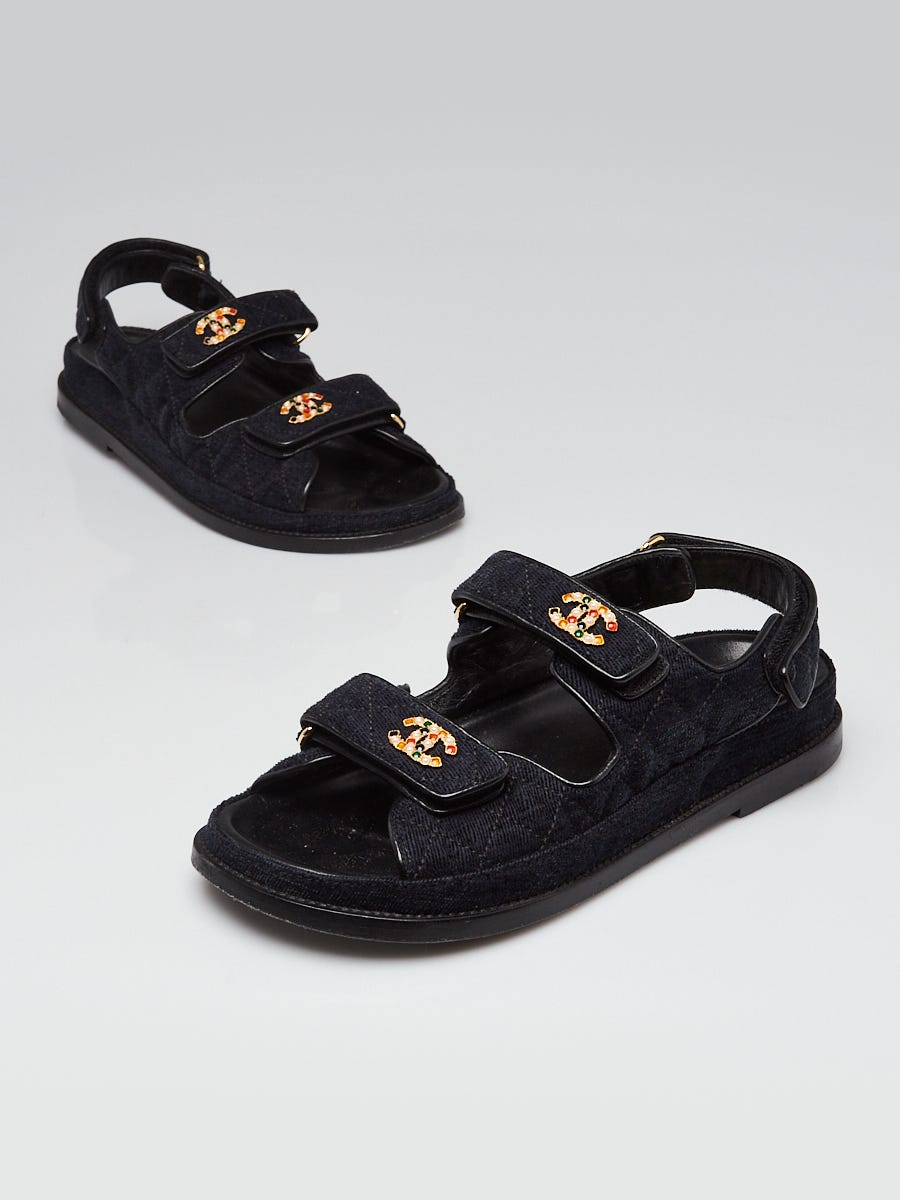 Chanel Black Quilted Corduroy CC Dad Sandals Size 7.5/38 - Yoogi's
