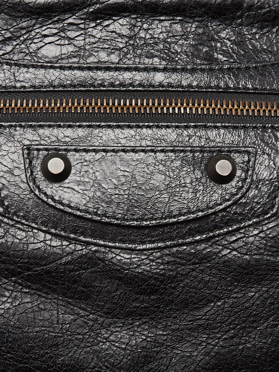 Balenciaga Black Lambskin Leather Motorcycle City Logo Strap Bag