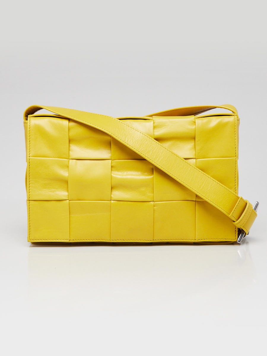 Bottega Veneta Yellow Leather Maxi Weave Cassette Crossbody Bag