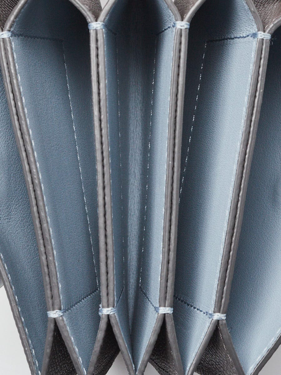 Celine Grey Grained Calfskin Leather Accordion Card Holder Wallet
