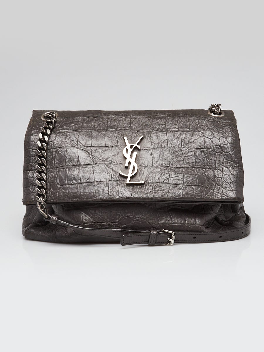 Yves Saint Laurent Grey Croc Embossed Leather West Hollywood Medium Shoulder Bag Yoogi s Closet