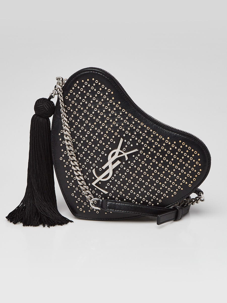 Yves Saint Laurent Black Leather Studded Heart Monogram Crossbody Bag -  Yoogi's Closet