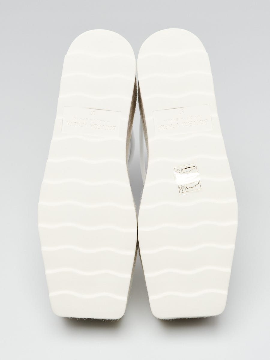 美品☆BottegaVeneta パテント オックスフォード 37.5 紐袋付 Bottega Veneta Optic White Woven Fabric Espadrille Wedge