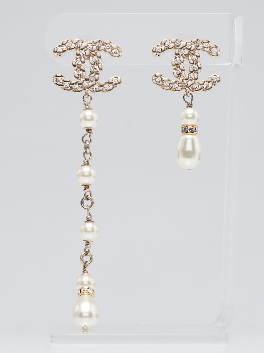 Chanel Crystal and Faux Pearl Coronation Uneven Drop Earrings - Yoogi's  Closet