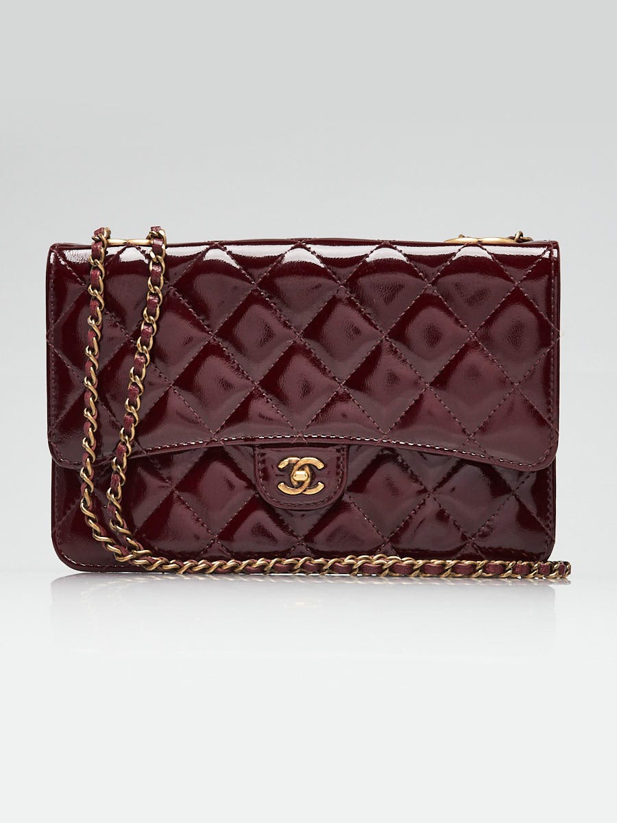 Chanel Burgundy Quilted Patent Leather Eyelet WOC Clutch Bag