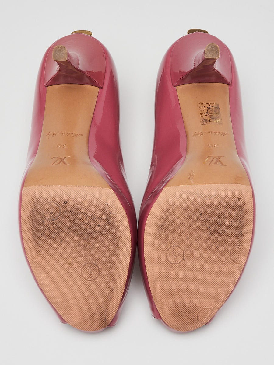 Louis Vuitton Dark Pink Patent Leather Peep Toe Oh Really Pumps Size 5.5/36  - Yoogi's Closet