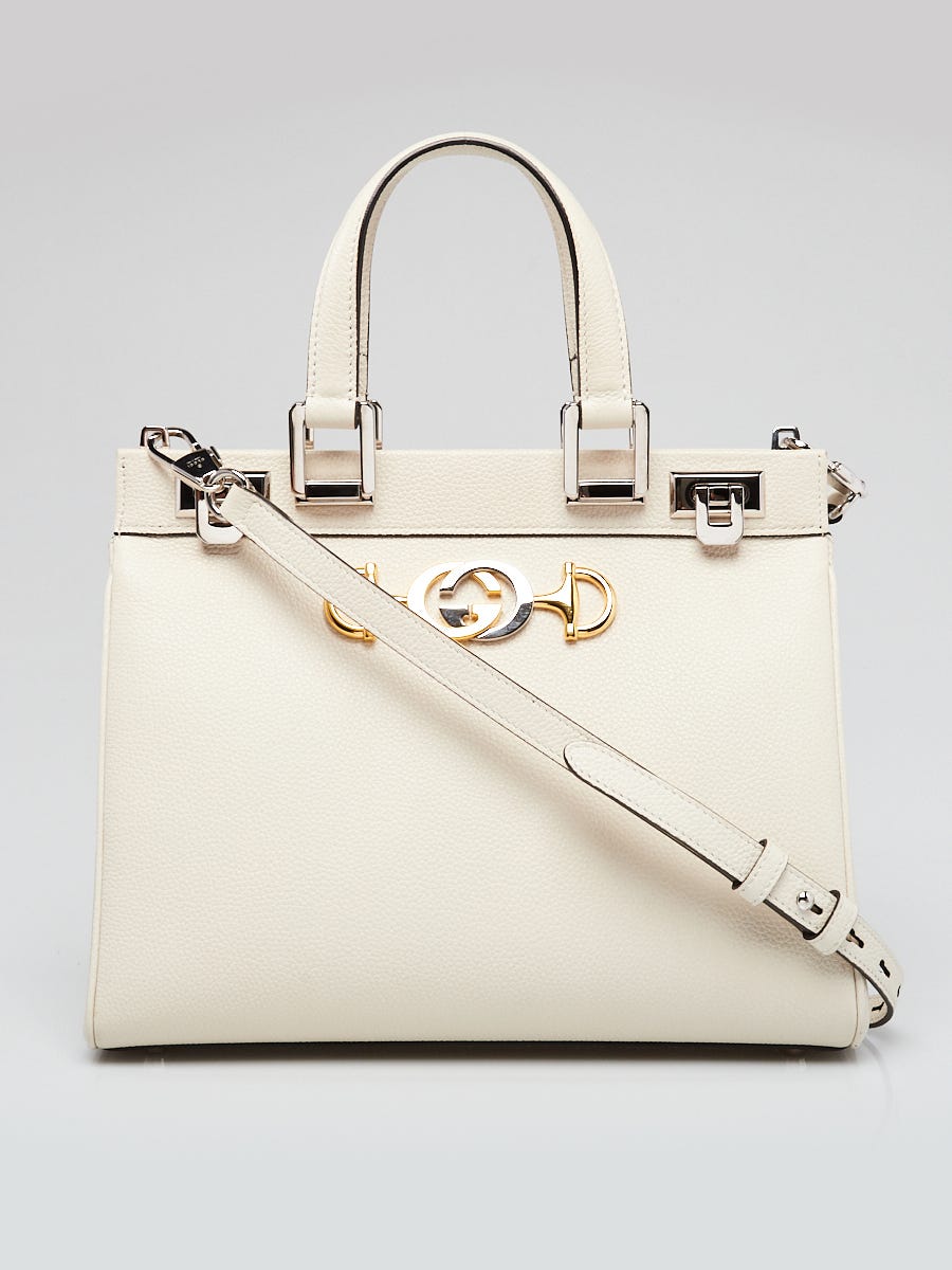 Gucci White Grainy Leather Zumi Small Tote Bag