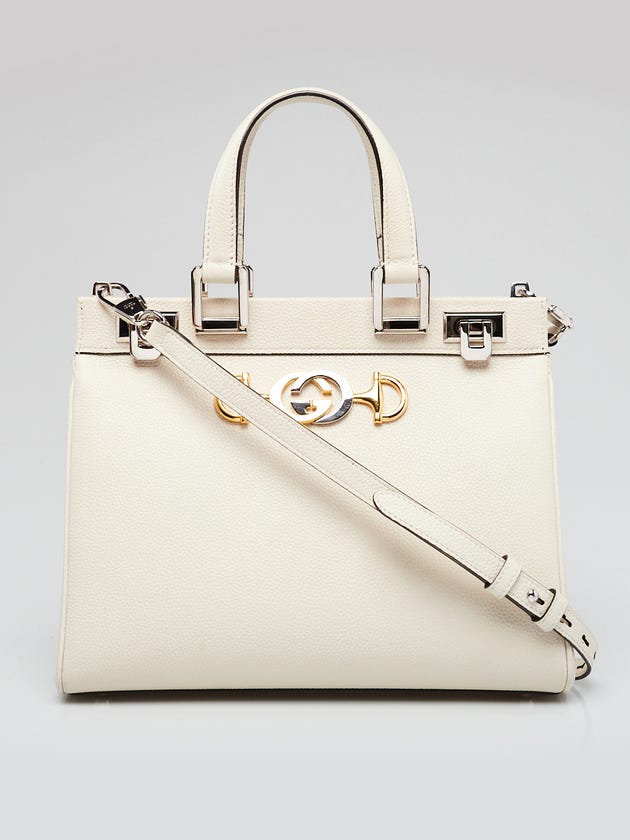 Gucci White Grainy Leather Zumi Small Tote Bag