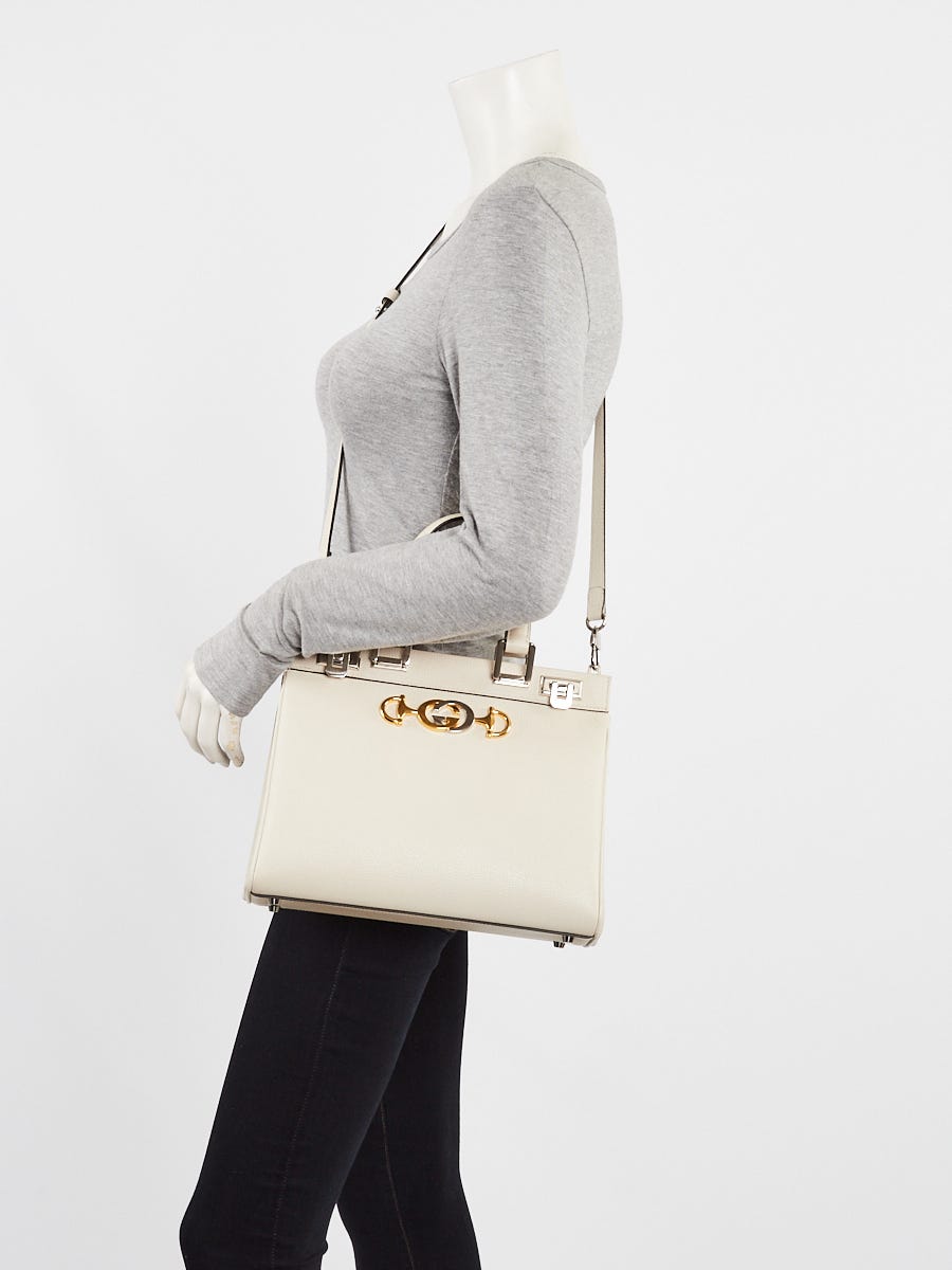 Gucci White Grainy Leather Zumi Small Tote Bag