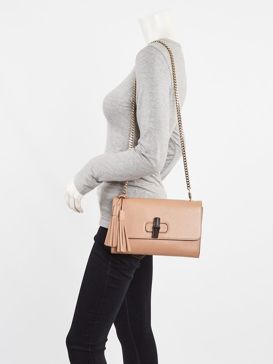 Gucci Beige Leather Lady Bamboo Flap Bag