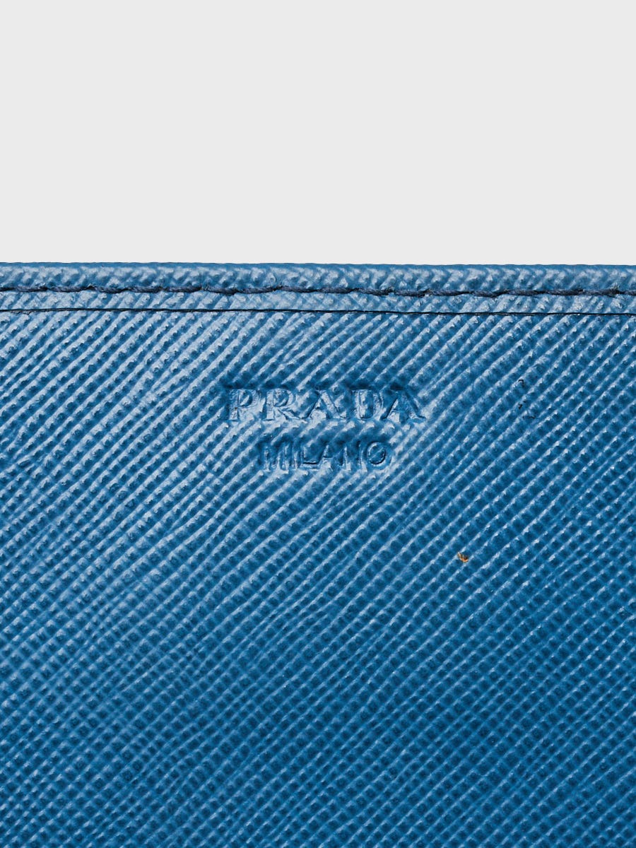 Prada Bluette Saffiano Leather Wallet on Chain Clutch Bag