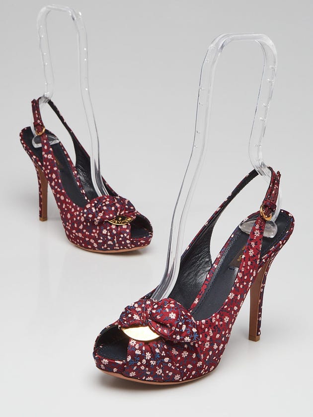 Louis Vuitton Bordeaux Printed Silk Catania Slingback Sandals Size 6.5/37