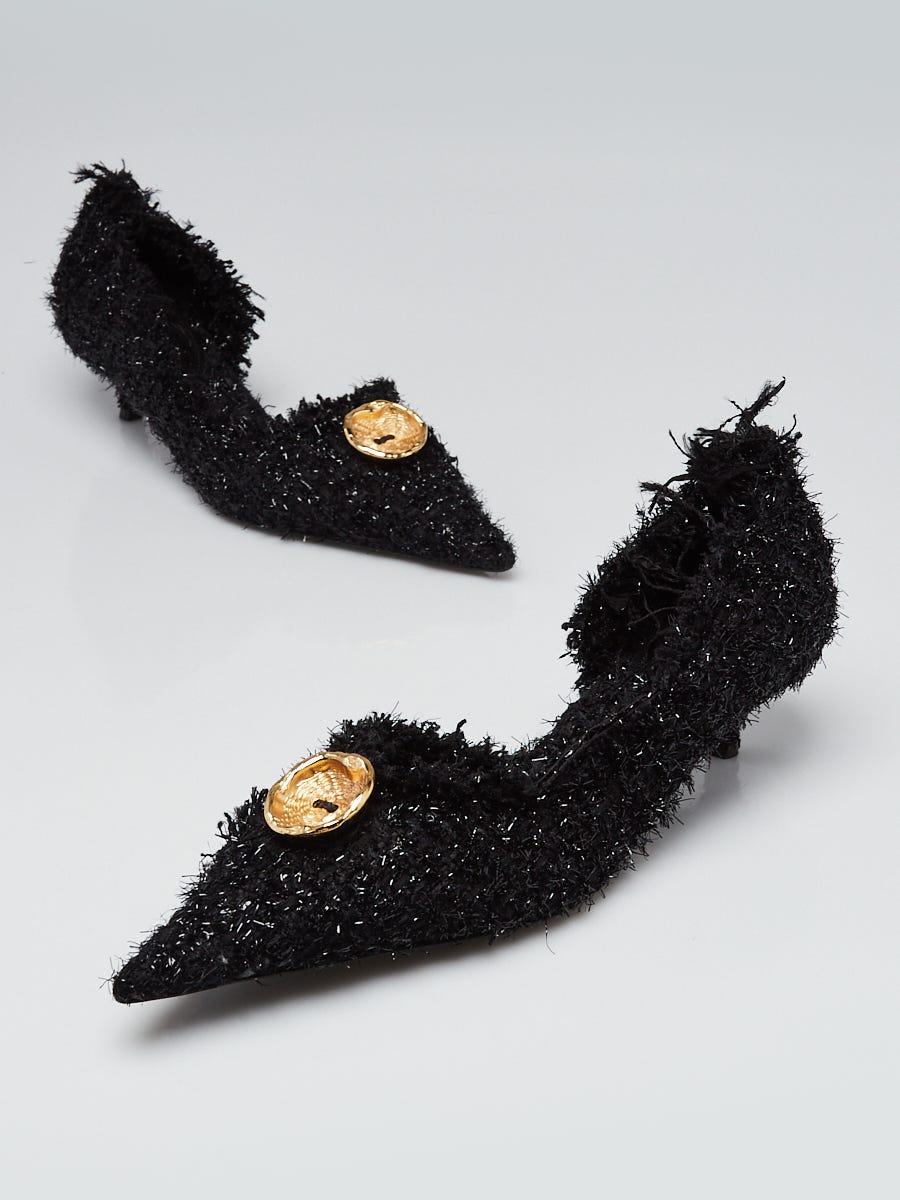 Balenciaga Black Tweed Lurex Fabric d'Orsay Knife Pumps Size 6