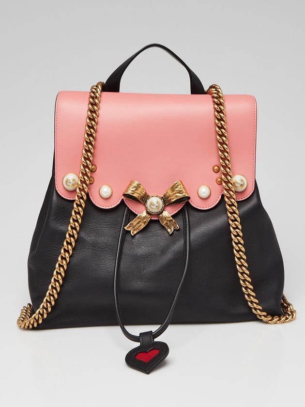 Gucci Black/Pink Leather Pearl Studded Backpack Bag