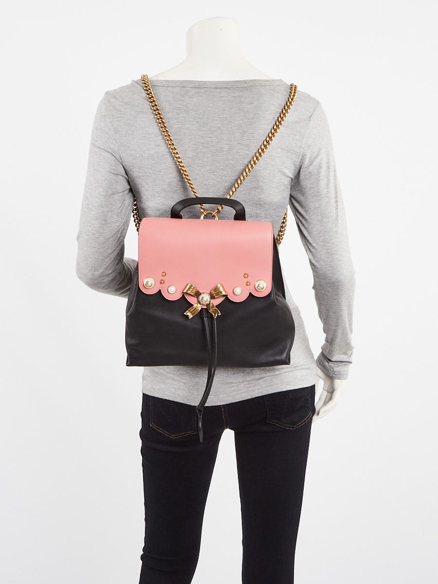 Gucci Black/Pink Leather Pearl Studded Backpack Bag