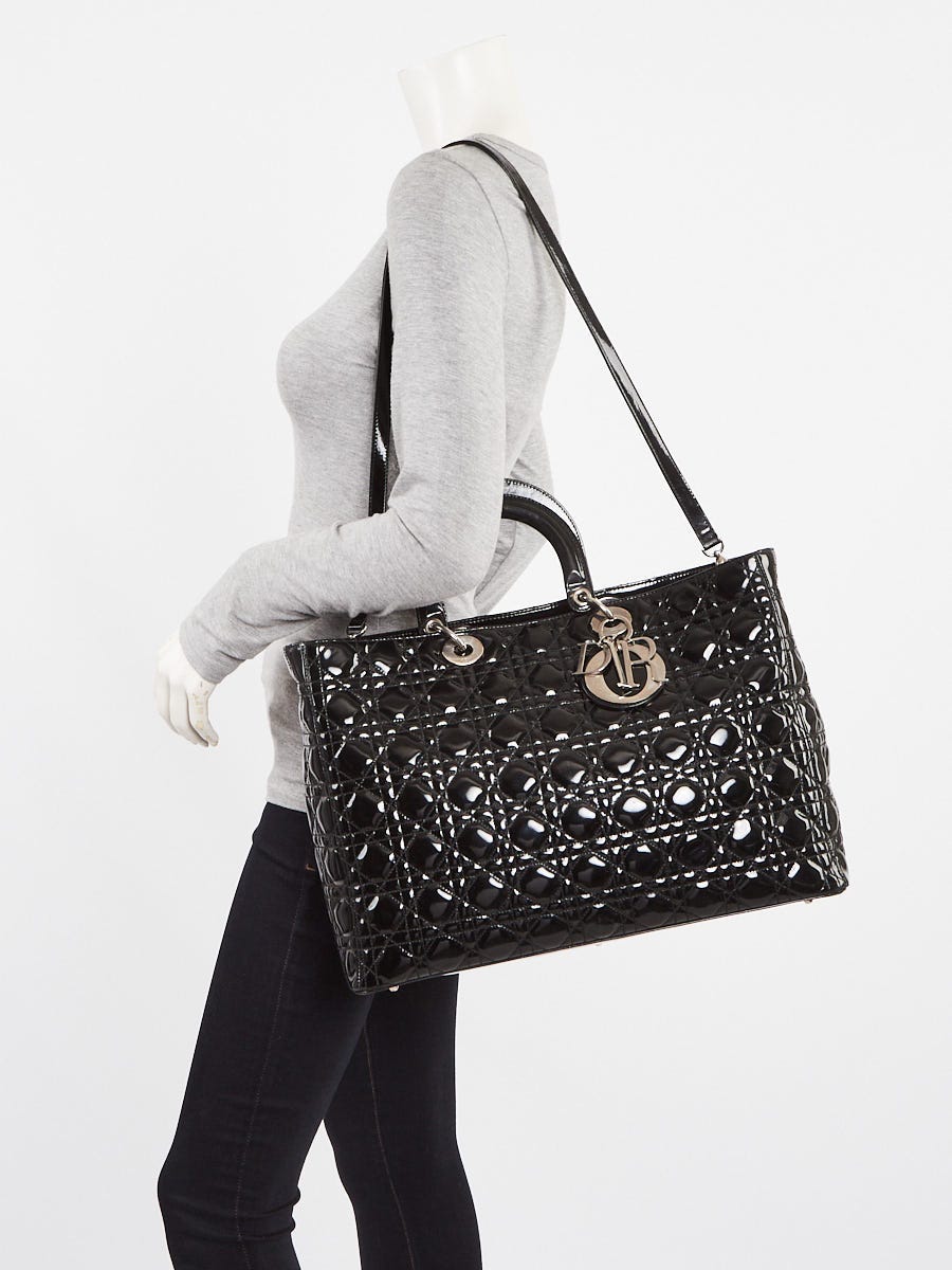 Christian Dior Black Quilted Cannage Patent Leather Extra Large