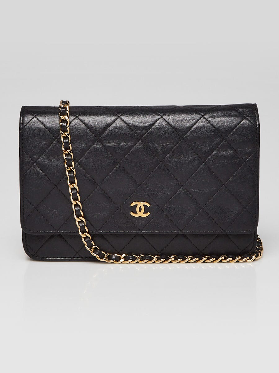 Chanel Black Lambskin GOLD CC Mini Card Holder Wallet on Chain WOC