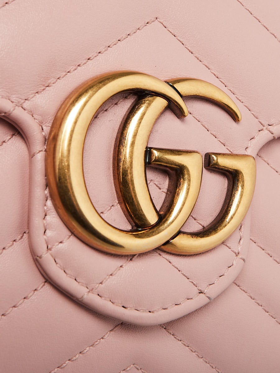 Gucci Pink Quilted Leather Marmont Metalasse Mini Wallet Chain